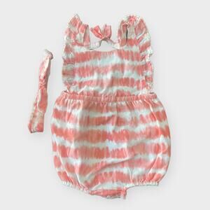 Baby/Toddler Peach Tie-Dye Romper & Headband Set 12-18mos Summer Beach
